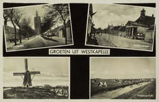 624-109 Groeten uit Westkapelle. Vier gezichten op Westkapelle: de Zuidstraat met vuurtoren, de Zuidstraat met het ...