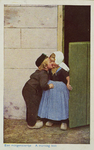 624-142 Een morgenzoentje A morning kiss. Pieternella Jobse en Pieter Toutenhoofd (van Ries Toutenhoofd) uit Westkapelle