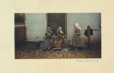 624-232 Moeders rechter hand. Drie meisjes in Walcherse dracht te Westkapelle