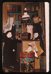 288-3 Interieur van een winkel op het Walcherse platteland met poppen (van de winkelierster en een vrouw in ...