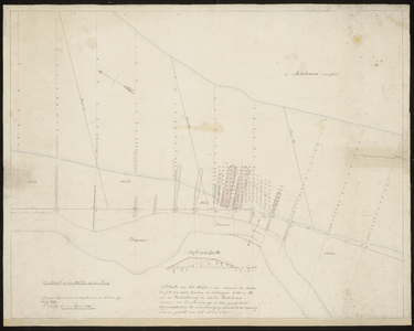 2326 (c. 1840). (In duplo.). Situatiekaart van het strand en den vooroever aan de Oostwatering ten oosten van het fort ...