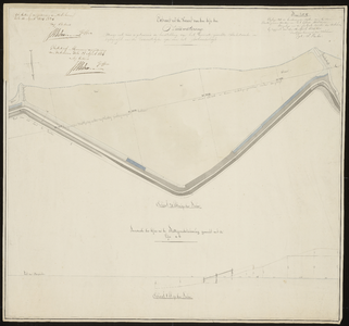 2413 1834. Extract uit de kaart van den dijk aan de Zuidwatering, waarop met rood getraceerd is de herstelling van het ...