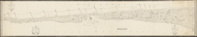 2520 1806. Kaart van het Noorderstrand van Aagtekerkeshoofd tot het wachthuis bij Oostkapelle, met de hoofden, rijs- en ...