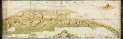 2521 1791. Kaart van het Noorderstrand van het wachthuis bij Oostkapelle tot het fort den Haak, met de hoofden en ...
