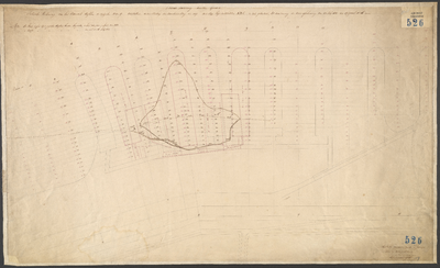 K-526 Dijk en oeverkaart tusschen de dijkpalen 15-17 (oude nummering) met plan voortzetting defensiewerken van 1847, in ...