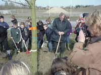 2002KAP1 Schoolkinderen planten een boom tijdens de Nationale Boomplantdag te Kapelle