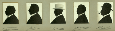 AR-0341-421 Zierikzee. Silhouetten van leden van de Sociëteit De Vereeniging Anno 1802. V.l.n.r.: mr. H.J. Wervelman, ...