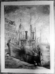 B-0862 Bruinisse. Tentoonstelling in hal van het gemeentehuis. Schilderijen van schepen, havens, en zeegezichten. van ...