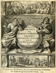 BB-0323-2 Titelplaat van de Nederduytsche poëmata van Adriaen Hoffer, verschenen in 1635. Bovenste gedeelte I: ...
