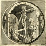 BB-0323-4 Illustratie in de Nederduytsche poëmata van Adriaen Hoffer, 1620-1635, p. 17. In het midden Christus aan het ...