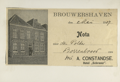 BRW-1130 Brouwershaven. Haven nz.. Hotel Schraver. Nota van weduwe A. Constandse