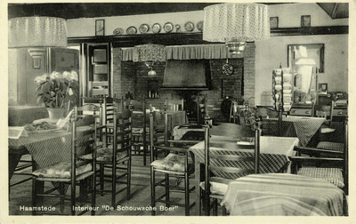 BUR-1309 Nieuw-Haamstede. Torenweg 10. Hotel 'de Schouwsche Boer', interieur van de eetzaal.