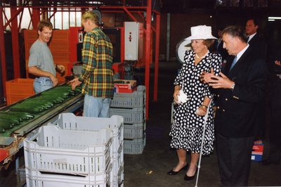 D-1119 Sirjansland. Koningin Beatrix op bezoek bij het kassenbedrijf van de fam. Kik aan de Dillingsweg. Uitleg aan de ...