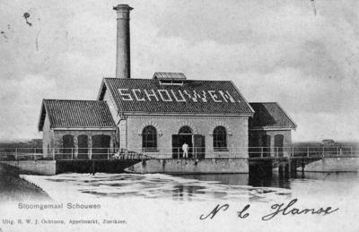 KWV-0014 Kerkwerve, bij Heerenkeet en Flauwers. Stoomgemaal Schouwen, gebouwd in 1876-1877. Eerste stoomgemaal op het ...