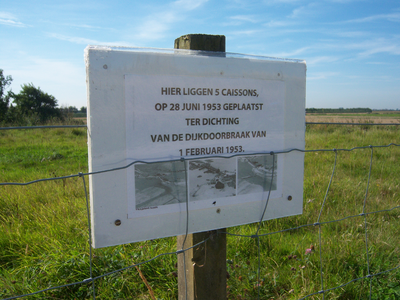 X-1338 Nieuwerkerk. Bord aan de Noorddijk nabij de kruising met de Galgeweg. Geplaatst ter herinnering aan de dichting ...