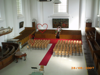 X-1619 Zierikzee. Nieuwe kerk. Hervormd-Gereformeerde kerkdienst. Gezien vanaf de orgelgalerij.