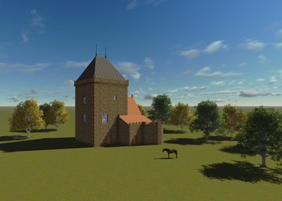 X-3162 Kerkwerve. Huis De Werve. Ten oosten van de kerk lag het 14de-eeuwse huis de Werve, een vierkante donjon (een ...