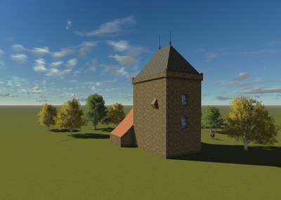 X-3163 Kerkwerve. Huis De Werve. Ten oosten van de kerk lag het 14de-eeuwse huis de Werve, een vierkante donjon (een ...