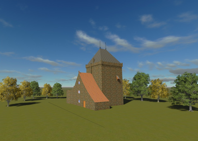 X-3164 Kerkwerve. Huis De Werve. Ten oosten van de kerk lag het 14de-eeuwse huis de Werve, een vierkante donjon (een ...