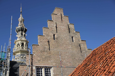 X-3478 Zierikzee. Toren stadhuis Meelstraat. Toren en trapgevel, gezien vanaf de binnenplaats aan de achterzijde van ...