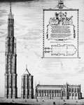 ZM-1061 Zierikzee. 17e eeuwse gravure van de Sint Lievens Monsterkerk en Sint Lievens Monstertoren. De meest linkse ...