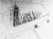 ZM-1062 Zierikzee. Waterverftekening, anno 1830, van de Sint Lievens Monsterkerk en Sint Lievens Monstertoren. Detail ...
