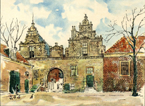 ZM-1610 Zierikzee. Tekening Noordhavenpoort stadszijde, c. 1940-1950. Links koetshuis.