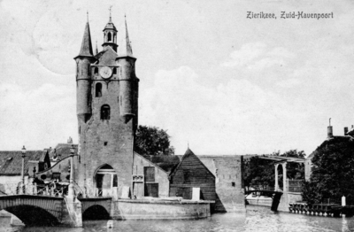 ZM-1875 Zierikzee. Zuidhavenpoort met brug.