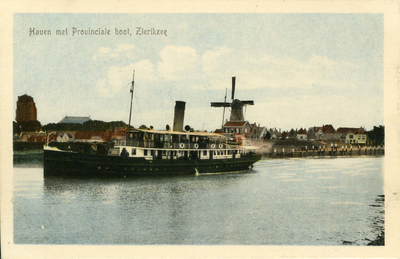 ZZE-1530 Zierikzee. Havenkanaal. Veerboot 'Noord Beveland', dienst Zierikzee-Middelburg, verlaat de haven.