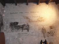 ZZE-2584 Zierikzee. Havenplein. Interieur van de winkel. Geschiedenis van Omoda in in muurschildering: L.J. Verton, de ...