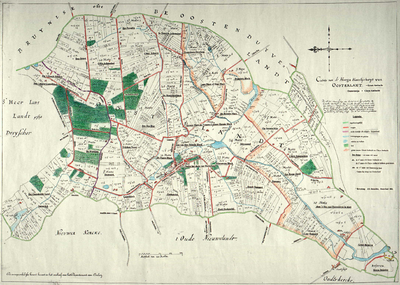 THA-0002 Oosterland. Reproductie van de kaart van de hoge heerlijkheid uit ca. 1920-1940, waarop naderhand de veldnamen ...