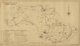 THA-0164 Kaart van Schouwen-Duiveland waarop aangegeven de stroomgaten, de hoogte van de dijken voor 1 februari 1953 en ...