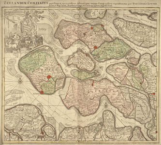 THA-0181 Zeelandiæ Comitatus novissima et accuratissima delineatione mappa Geographica repraesentatus per Tob. Conrad ...