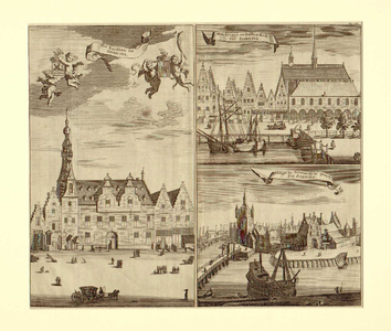 THA-0254 Zierikzee. Gezichten op het Stadhuis, de Oude Haven met de Gasthuiskerk en de Noordhavenpoort en de ...