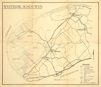 THA-0332 Toeristenkaart Westelijk Schouwen . Kaart van het westelijk deel van Schouwen-Duiveland met aanduiding van de ...
