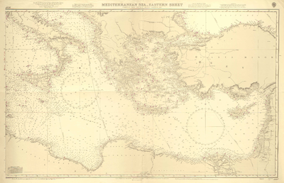 THA-0431 Mediterranean Sea - Eastern Sheet. Compiled from the most recent surveys, 1880.. Hydrografische kaart van het ...
