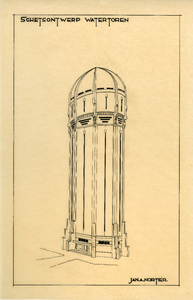 THA-0746 Schetsontwerp Watertoren. Zierikzee. Winnend ontwerp voor de watertoren (1930-1945). Vervaardigd onder ...