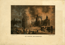 THA-1033 Het Kasteel van Haamstede. Haamstede. Kasteel Haamstede tijdens de grote brand van 1510. Deze brand ontstond ...