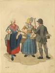 THA-1582 Schouwen-Duiveland. Twee boerinnen en een boer in verschillende dracht. De vrouw links is gekleed in ...