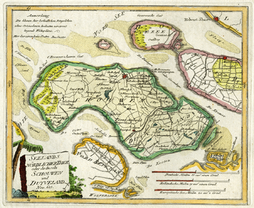 THA-1634 Seelands Nördlicher Theil. Schouwen-Duiveland. Kaart van het eiland, met delen van de omliggende eilanden.
