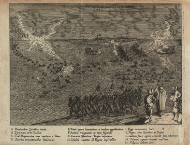 THA-1683 Transmissio Zelandici maris, Requesenio Gubernatore 1575.. Doorwading van het Zijpe vanaf St. Philipsland ...