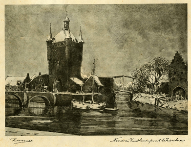 THA-1699 Noord- en Zuidhavenpoort te Zierikzee. Zierikzee. Gezicht op de Zuidhavenpoort en de aangrenzende bruggen ...