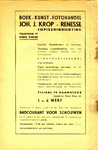 A-3390 Voorpagina van de folder van de boek- kunst en fotohandel van Johan Jacob (Jos) Krop, de partner van dichter Leo ...