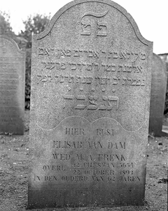 BE-1839 Zierikzee. Grafsteen op de Joodse begraafplaats, gelegen in de wijk Malta achter de voormalige Landbouwschool. ...