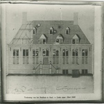 412 Teekening van het Stadhuis te Axel. - Links staat: Boot 1662.. Tekening van het stadhuis aan de Markt te Axel
