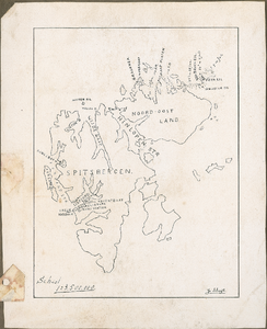10-1-1 Kaart van Spitsbergen met locaties en de ligging van schepen van belang bij de reddingsexpeditie naar Umberto ...