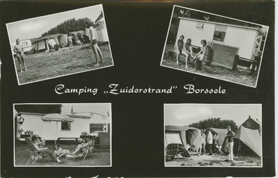 BOR-P-54 Camping Zuiderstrand Borssele. Combinatiekaart Camping Zuiderstrand Borssele : vier foto's van het kampeerterrein