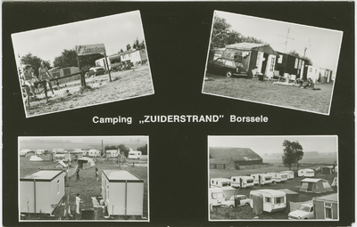 BOR-P-55 Camping Zuiderstrand Borssele. Combinatiekaart Camping Zuiderstrand Borssele : vier foto's van het kampeerterrein