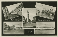 BRE-P-20 Groeten uit Breskens. De Dorpsstraat, de Vissershaven, de Provinciale Boot, de Scheldekade en de Nederlandse ...