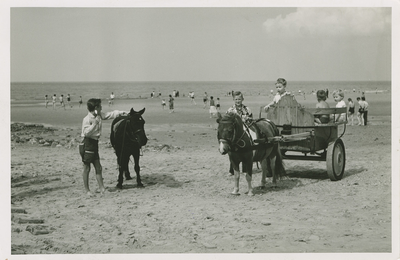CAD-262 Cadzand, Strand. Pony's op het strand te Cadzand